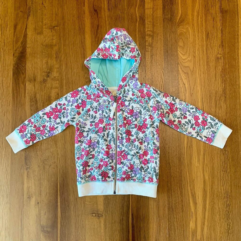 PEEK Floral Hoodie Jacket Girls 2 2T EUC Pink Spring Flowers Cotton Toddler Girl - Picture 6 of 6
